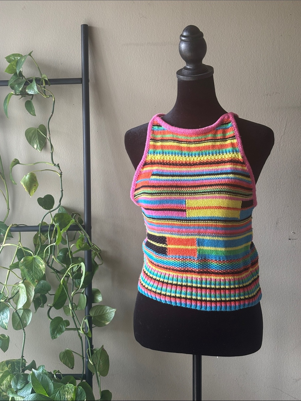 Zara Multicolor Striped Knit Halter Tank Top